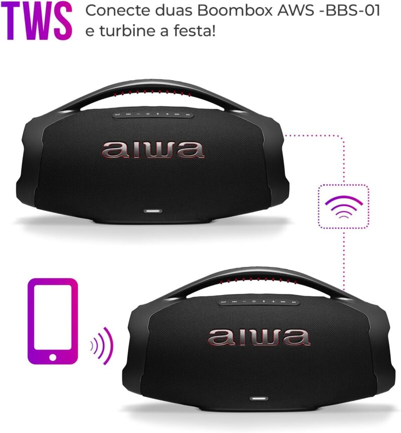 Boombox Aiwa Ligths Plus Azul 200w Bluetooth Portátil