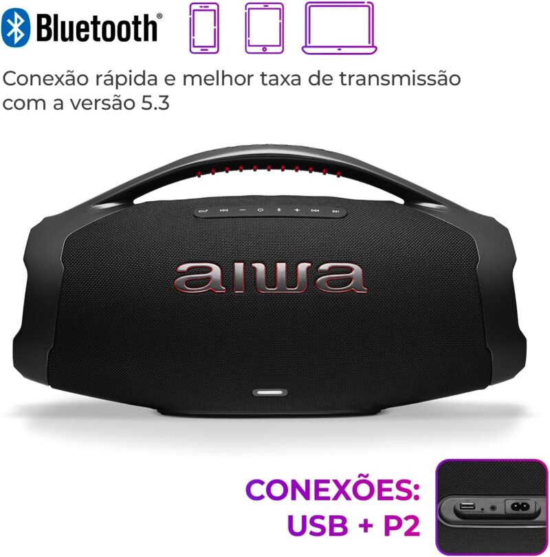 Boombox Aiwa Ligths Plus Azul 200w Bluetooth Portátil