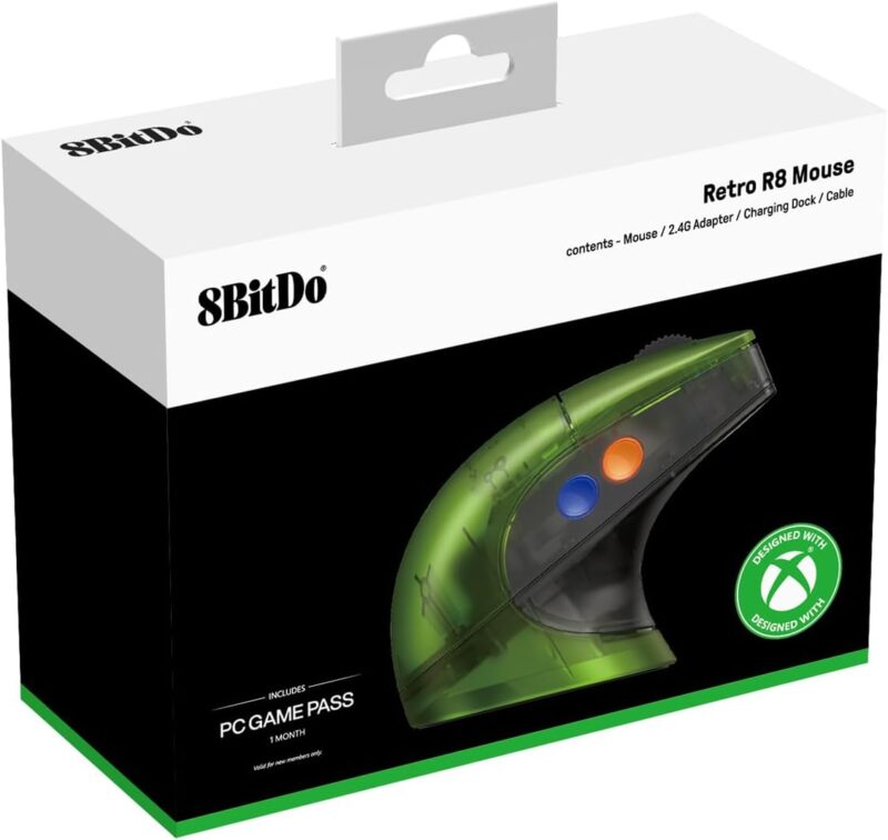 Mouse 8BitDo Retro R8 Edição Xbox com Base de Carregamento